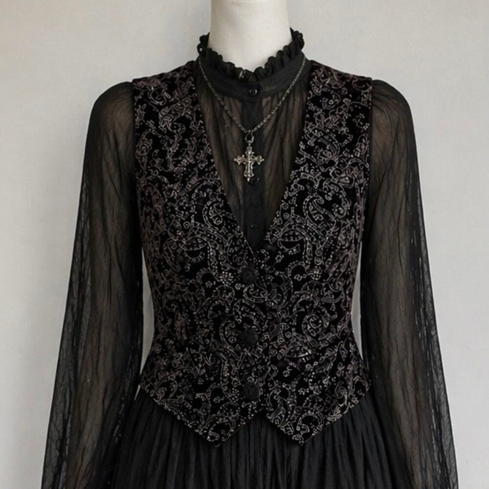 VTG USA Paper Tag Whimsigoth Velvet Metallic Vest Dark Plum Vampire Sz 6 Small